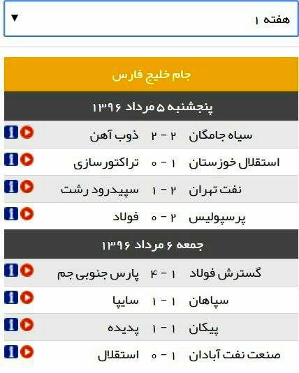 برنامه، نتایج و جدول رده‌بندی لیگ برتر فوتبال