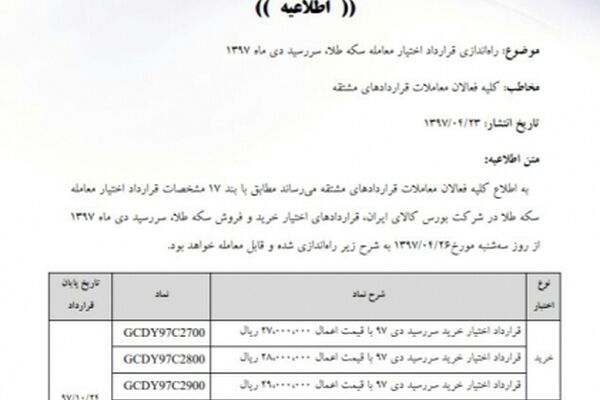 راه‌اندازی «قرارداد اختیار» معاملات سکه از سه‌شنبه