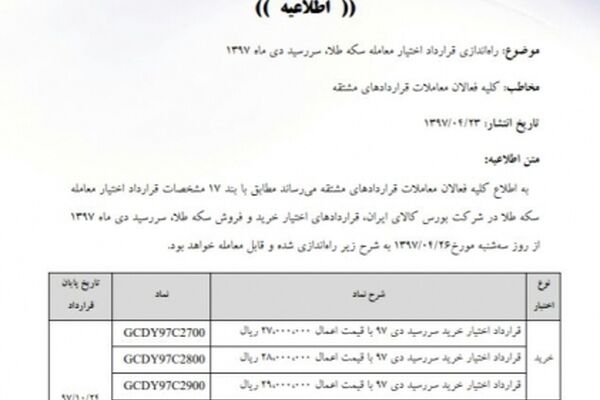 راه‌اندازی «قرارداد اختیار» معاملات سکه از سه‌شنبه