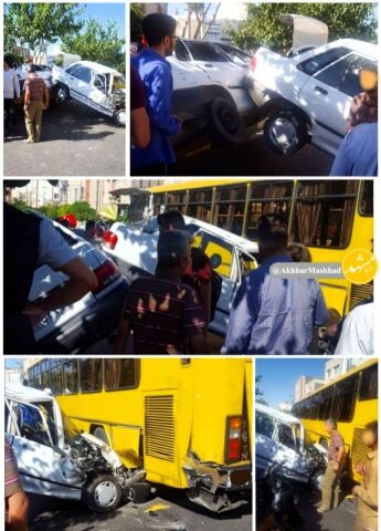 تصادف شدید زنجیره‌ای در بلوار چمن مشهد