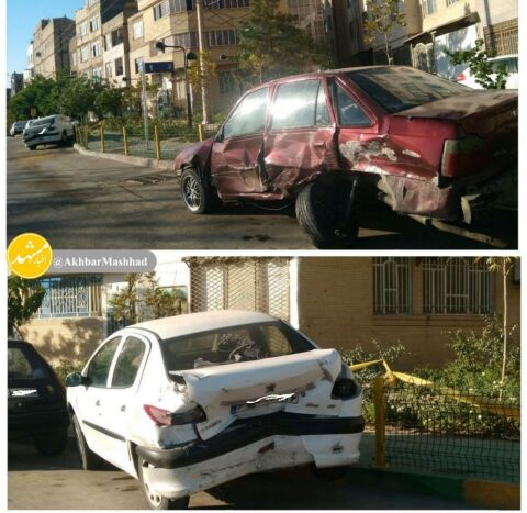 برخورد خودروی ام وی ام با دو ماشین پارک شده