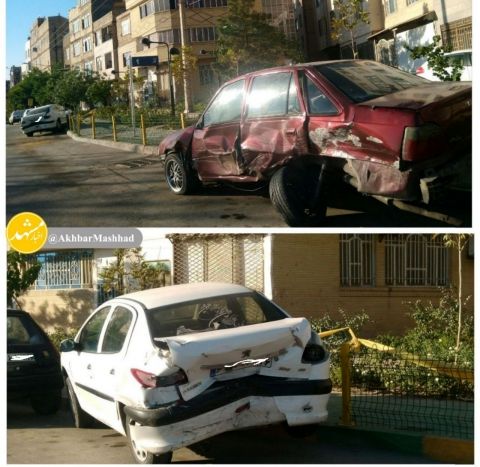 برخورد خودروی ام وی ام با دو ماشین پارک شده