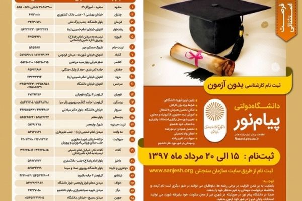 ثبت نام بدون آزمون کارشناسی دانشگاه پیام نور آغاز شد