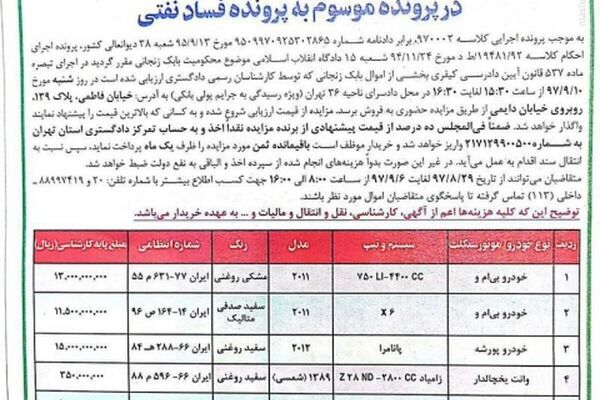 انتشار آگهی مزایده اموال بابک زنجانی+ عکس