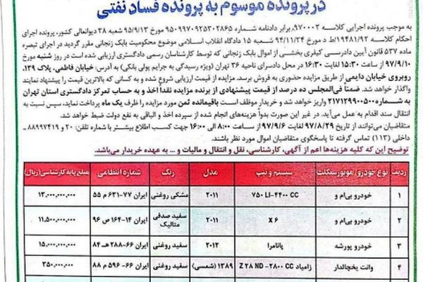 انتشار آگهی مزایده اموال بابک زنجانی+ عکس