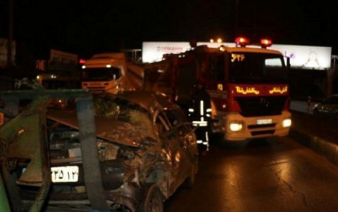 تصادف تیبا با تریلی در جاده نیشابور - مشهد