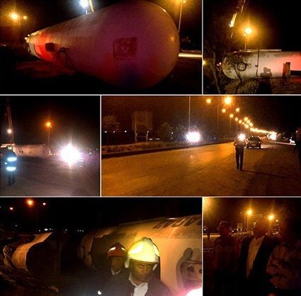 واژگونی تریلر حامل گاز مایع در نیشابور