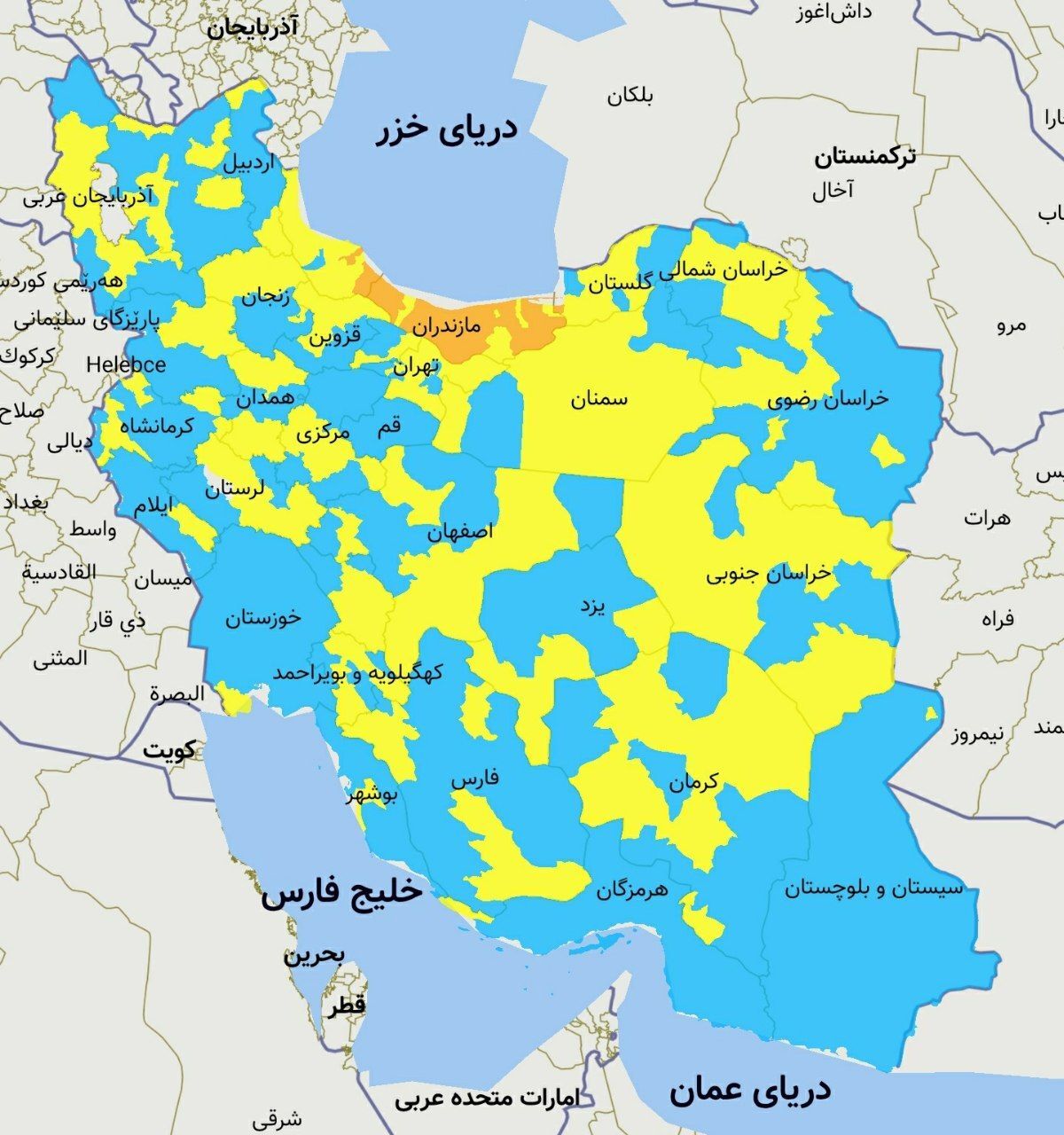 تداوم وضعیت آبی کرونا برای مشهد/ 6 شهرستان زرد است