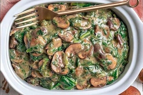 طرز تهیه شام آسان /خوراک قارچ و اسفناج