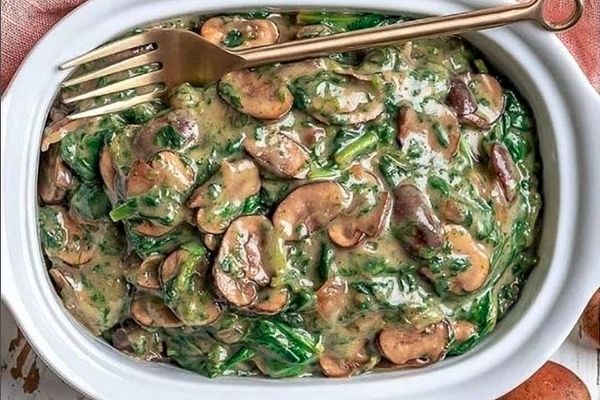 طرز تهیه شام آسان /خوراک قارچ و اسفناج