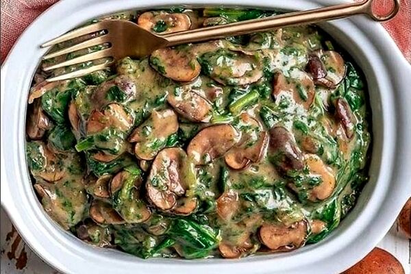 طرز تهیه شام آسان /خوراک قارچ و اسفناج