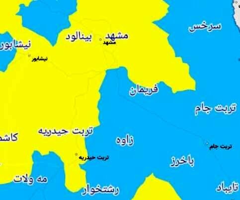 مشهد و 15 شهرستان خراسان رضوی در وضعیت زرد قرار دارند