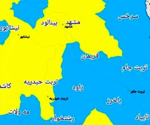 مشهد و 15 شهرستان خراسان رضوی در وضعیت زرد قرار دارند