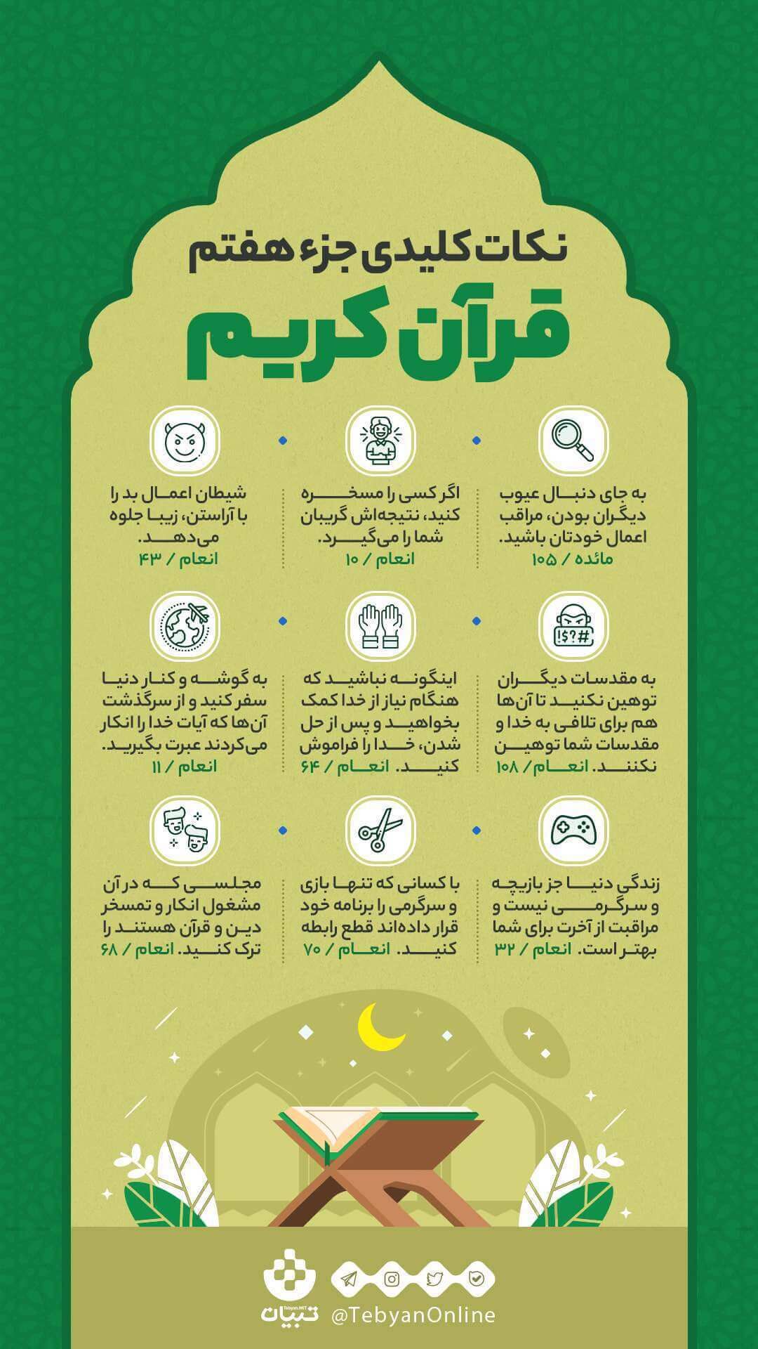 نکات کلیدی زندگی موفق در جزء هفتم قرآن کریم