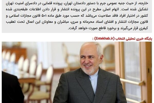 تشکیل پرونده قضایی برای انتشار فایل صوتی طبقه بندی شده از ظریف