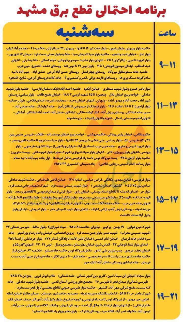 فردا کجاها برق قطع می‌شه؟