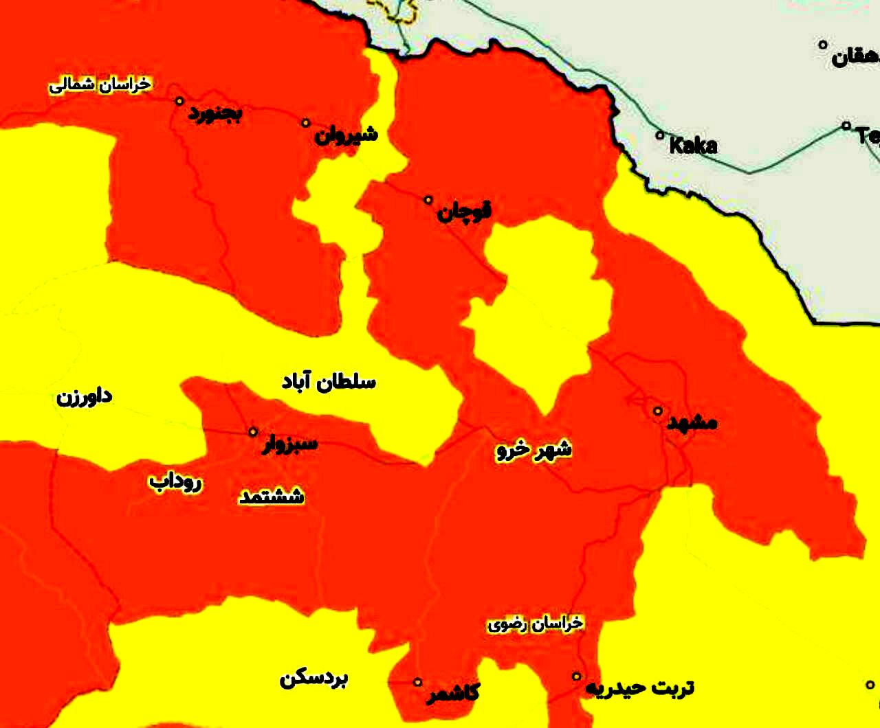 کدام شهرهای  خراسان رضوی در وضعیت نارنجی هستند؟