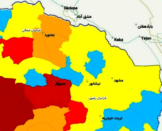 20 شهرستان خراسان رضوی در وضعیت زرد کرونایی قرار گرفتند