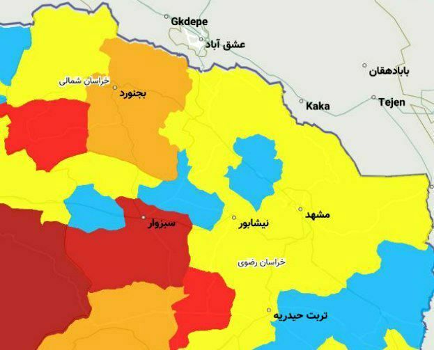 20 شهرستان خراسان رضوی در وضعیت زرد کرونایی قرار گرفتند