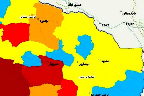 20 شهرستان خراسان رضوی در وضعیت زرد کرونایی قرار گرفتند