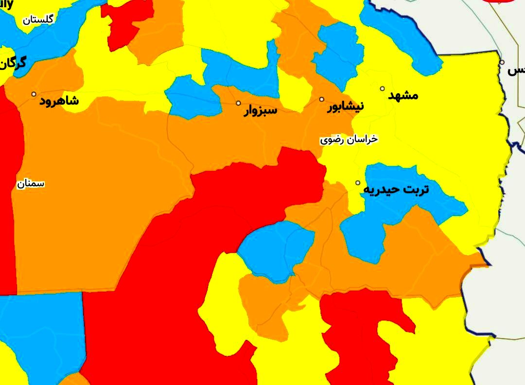 4 شهرستان در خراسان رضوی در وضعیت قرمز کرونایی/مشهد زرد است