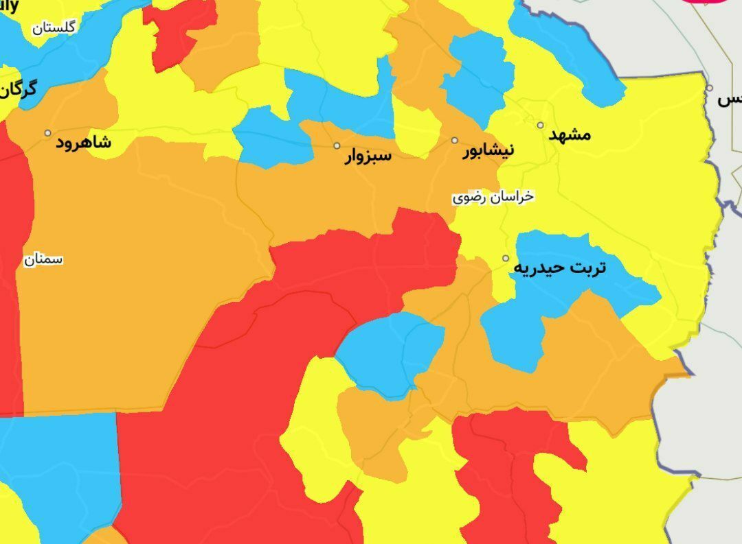4 شهرستان در خراسان رضوی در وضعیت قرمز کرونایی/مشهد زرد است