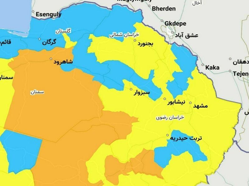 ۲ شهرستان خراسان رضوی وضعیت نارنجی کرونایی دارند