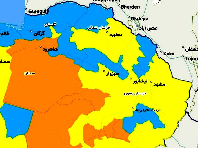 ۲ شهرستان خراسان رضوی وضعیت نارنجی کرونایی دارند